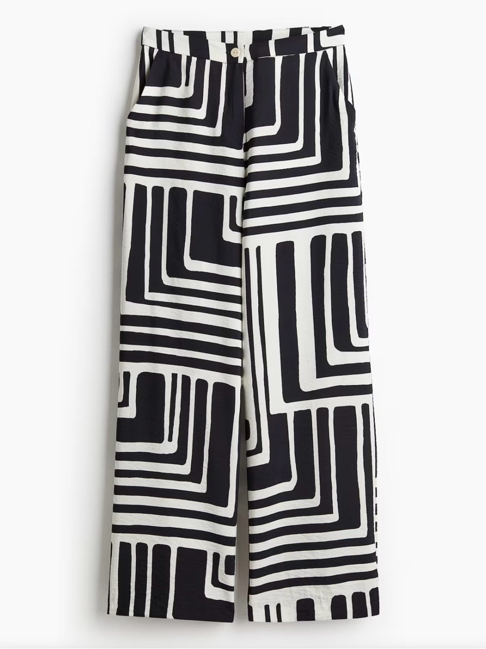 H&M Black & White Geometric Wide-Leg Pants
